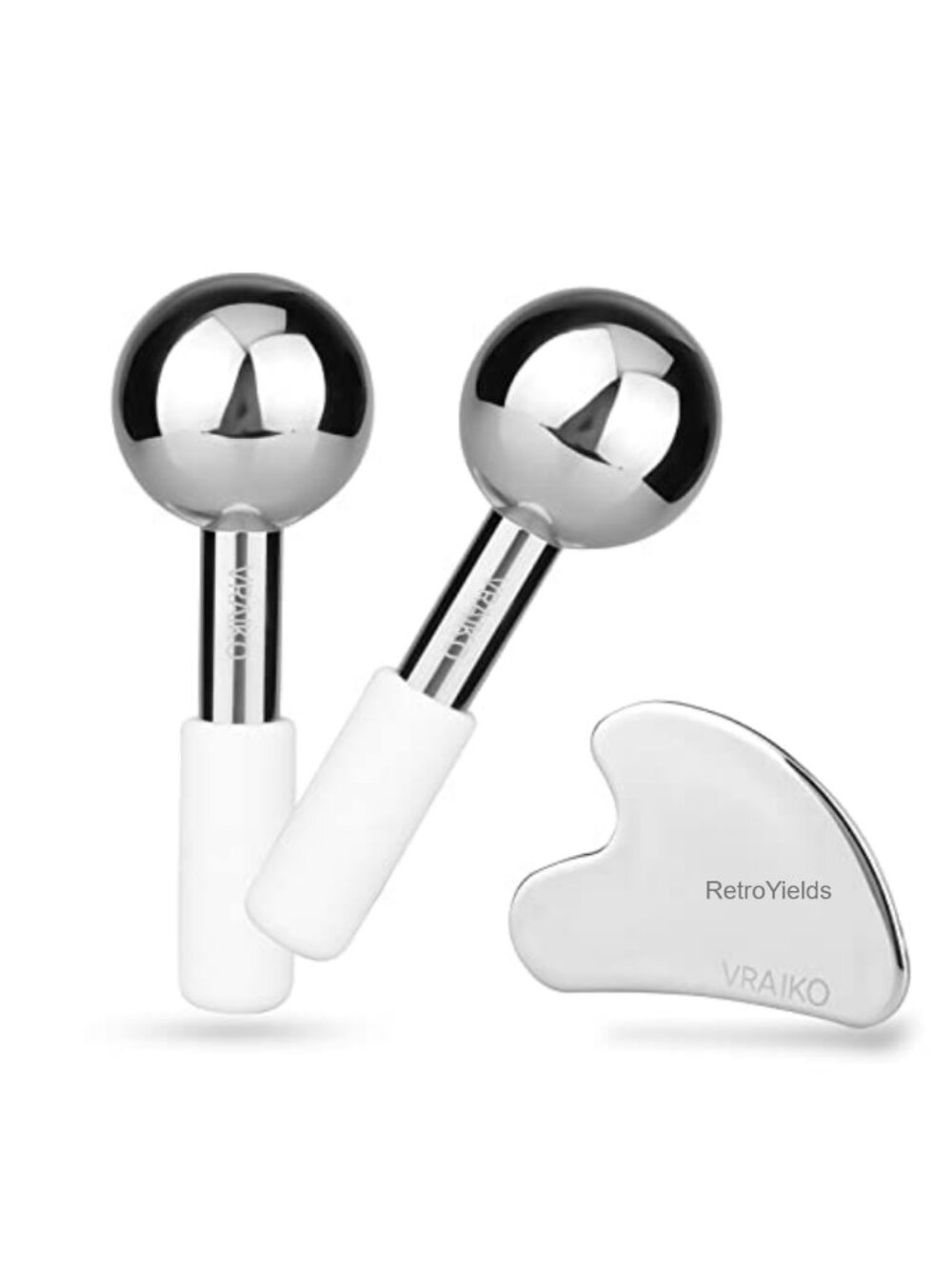 VRAIKO Ice Globes & Gua Sha Facial Tools Set Stainless Steel Cryo Sticks
